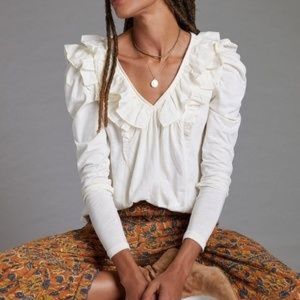 ANTHROPOLOGIE Ruffled V-Neck Top